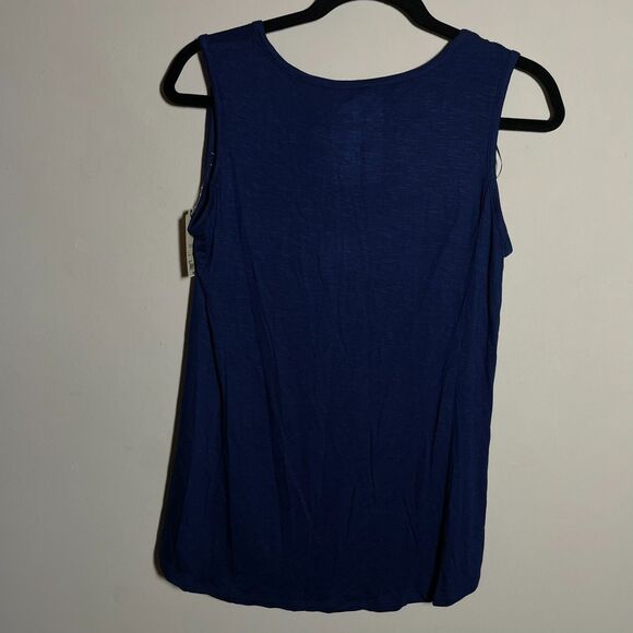 NWT St. John's Bay Navy Blue Embroidered Design Flowy Tank Top Size Small - Picture 2 of 11